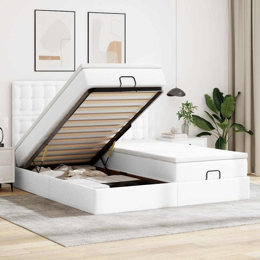 Ottoman-Bett Mit Matratzen & Leds Rein 180X200Cm Kunstleder