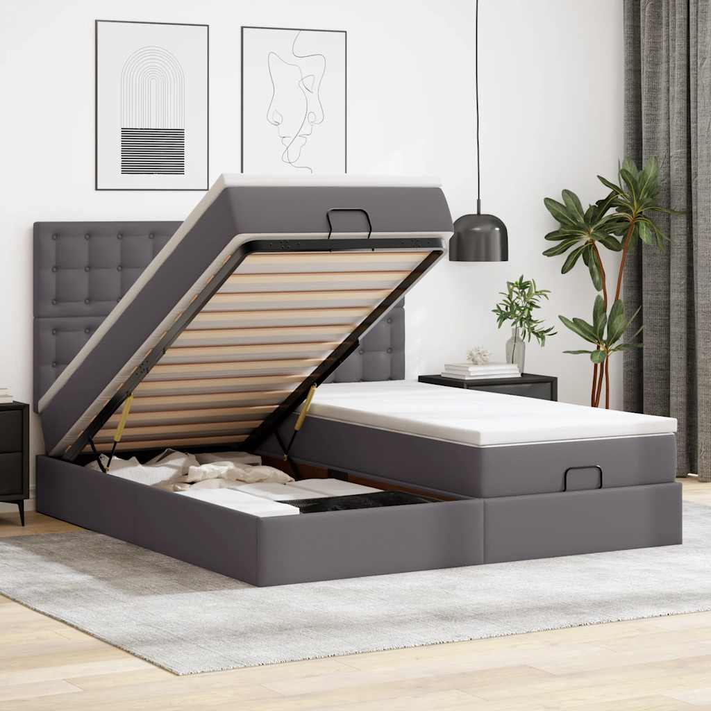 Ottoman-Bett Mit Matratzen & Leds Rein 180X200Cm Kunstleder