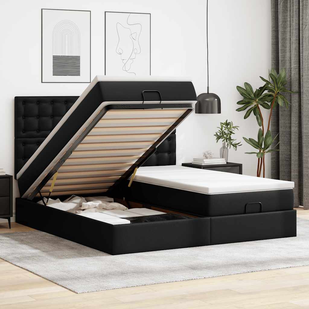 Ottoman-Bett Mit Matratzen & Leds Rein 180X200Cm Kunstleder
