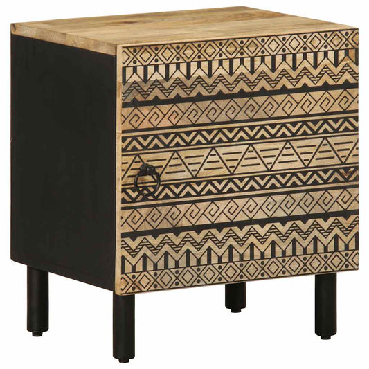 Nachttisch Schwarz 40X33,5X46 Cm Raues Mangoholz