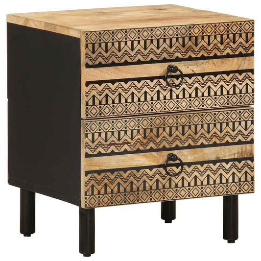 Nachttisch Schwarz 40X33,5X46 Cm Raues Mangoholz
