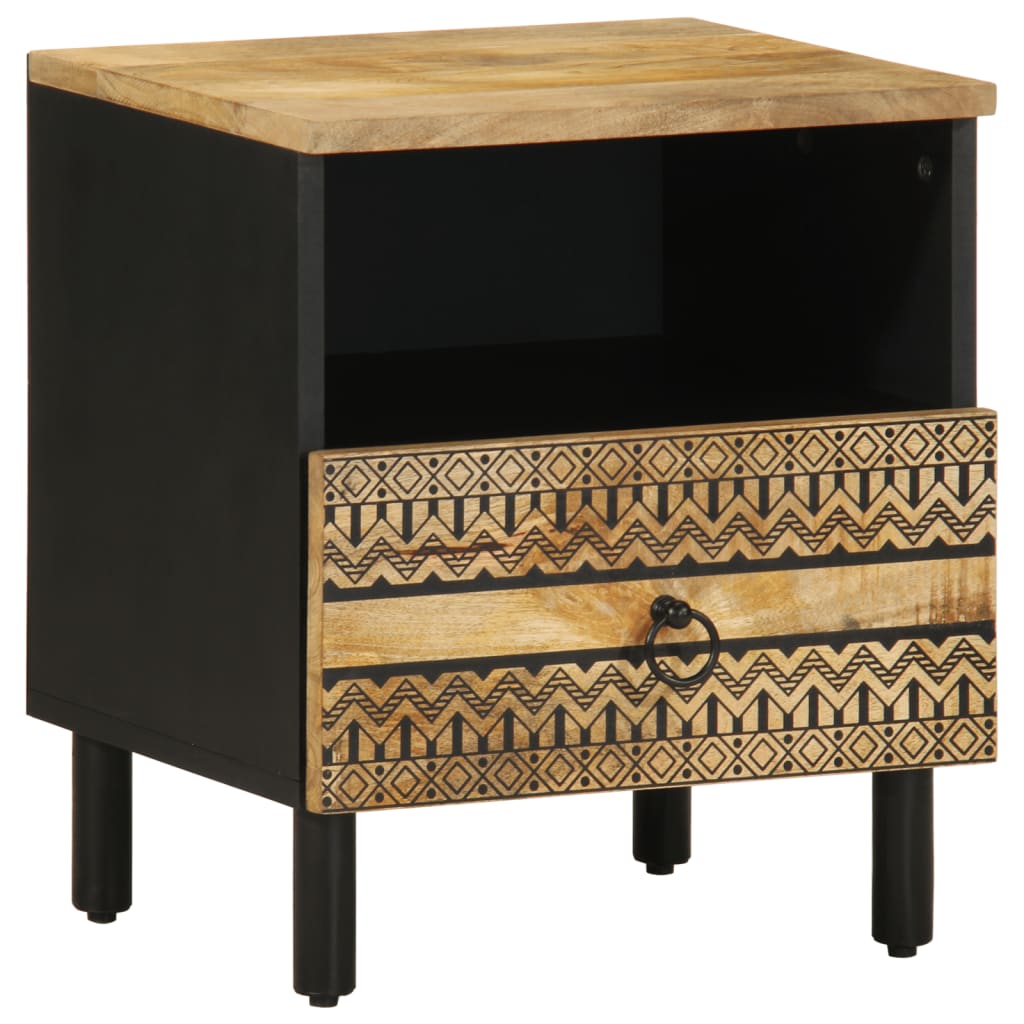 Nachttisch Schwarz 40X33X46 Cm Raues Mangoholz