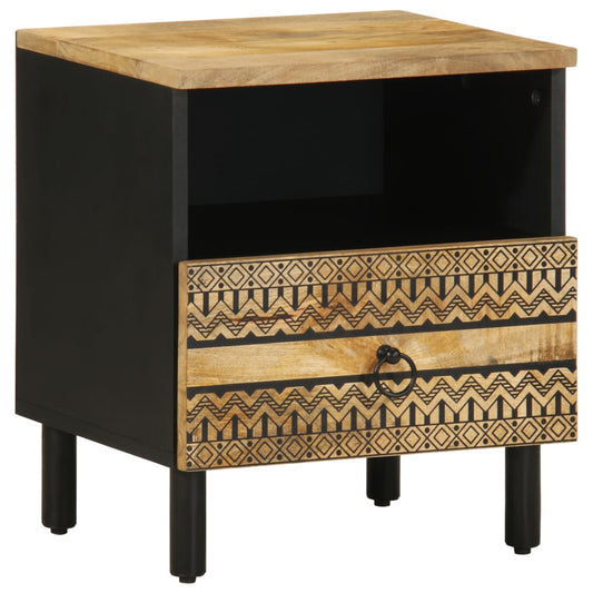 Nachttisch Schwarz 40X33X46 Cm Raues Mangoholz