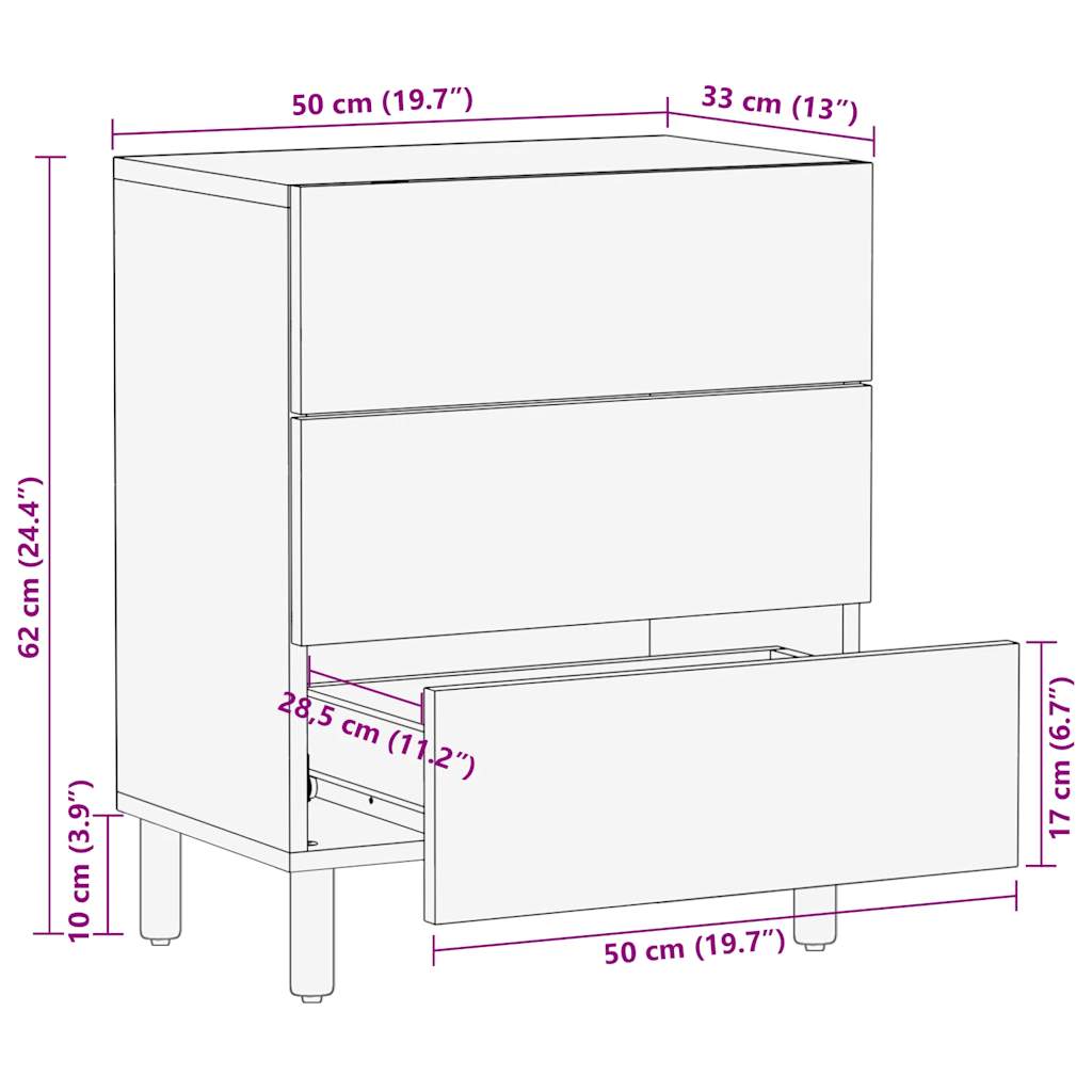 Nachttisch Schwarz 50X33X62 Cm Raues Mangoholz