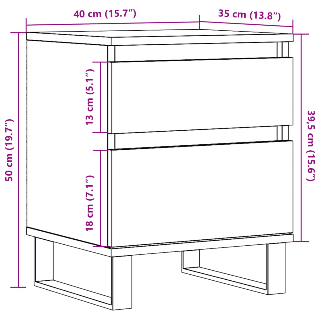 Nachttisch -Optik 40X35X50 Cm Holzwerkstoff