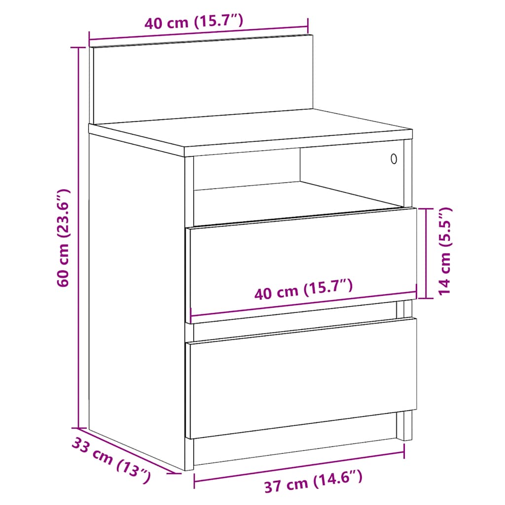 Nachttisch Mit 2 Schubladen 40X33X60 Cm