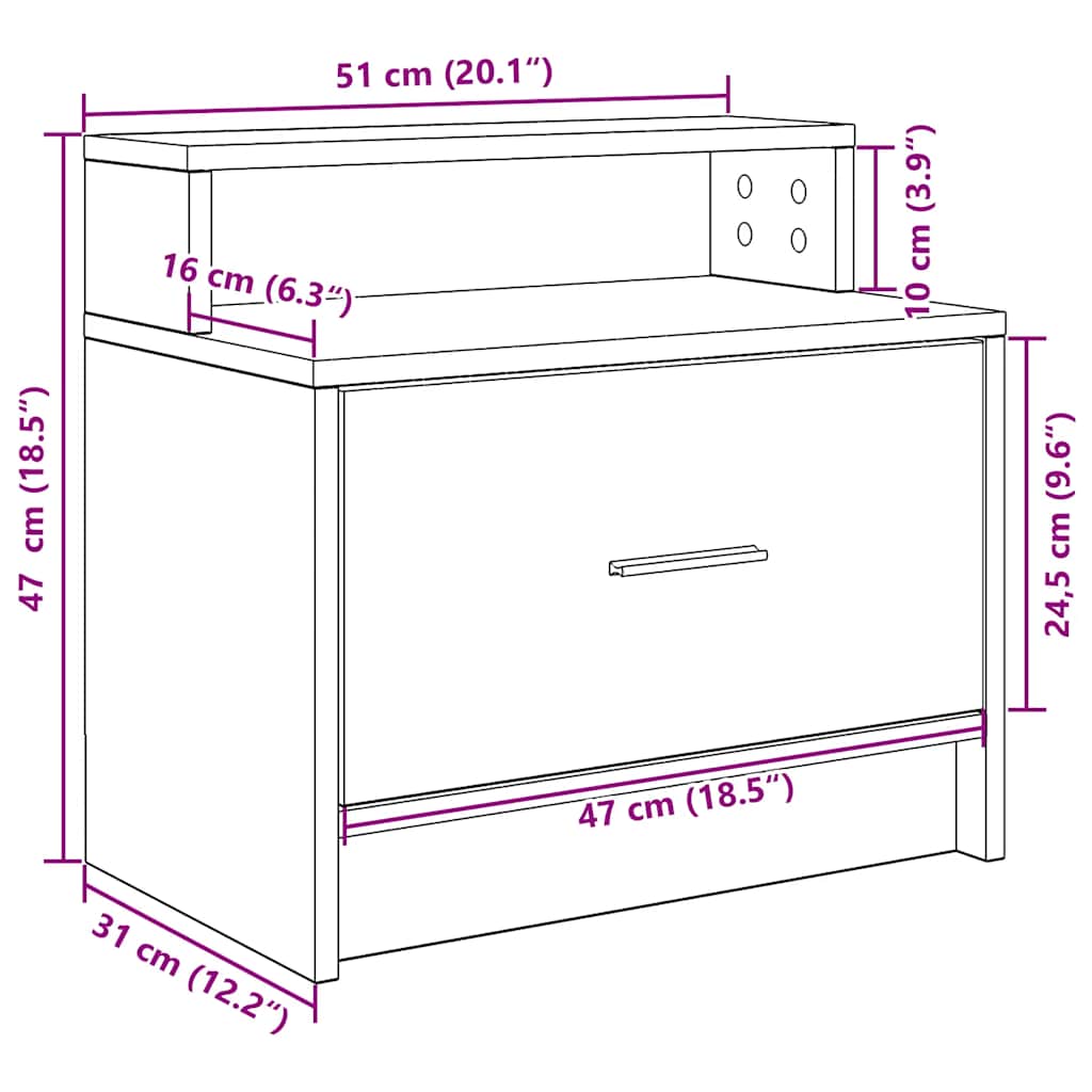 Nachttisch Mit Schublade Sonoma-Eiche 51X31X47 Cm