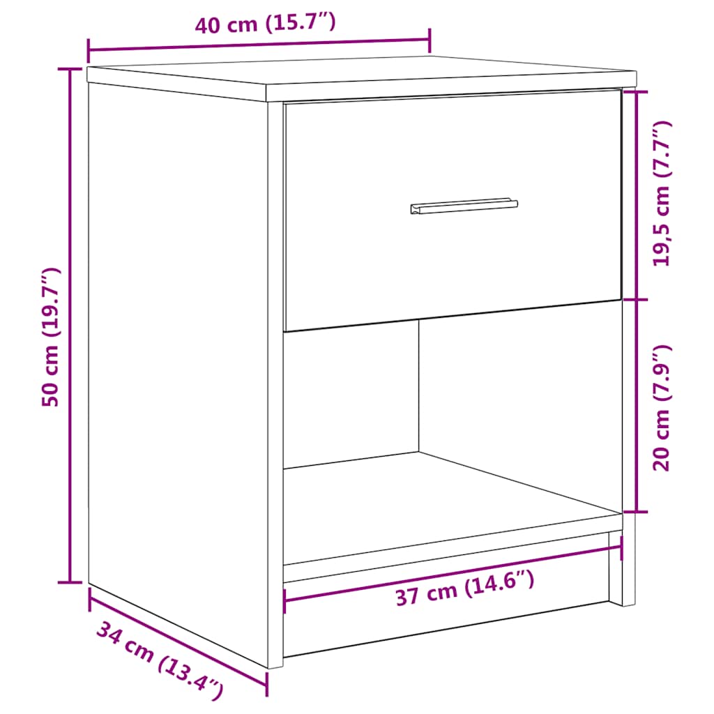Nachttisch Mit Schublade -Optik 40X34X50 Cm
