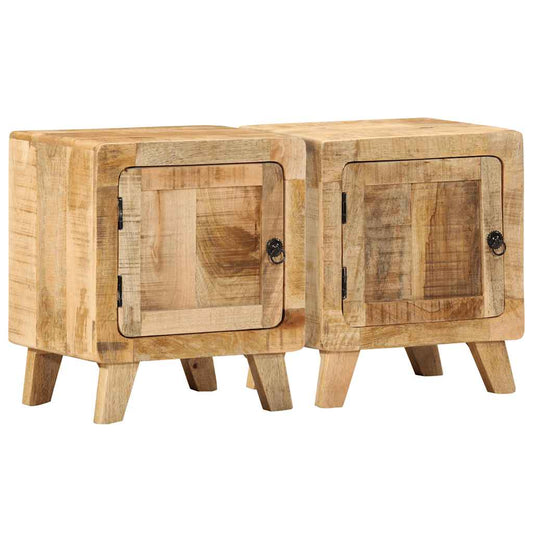 Nachttisch 2 Stk. 40X32X46 Cm Raues Massivholz Mango