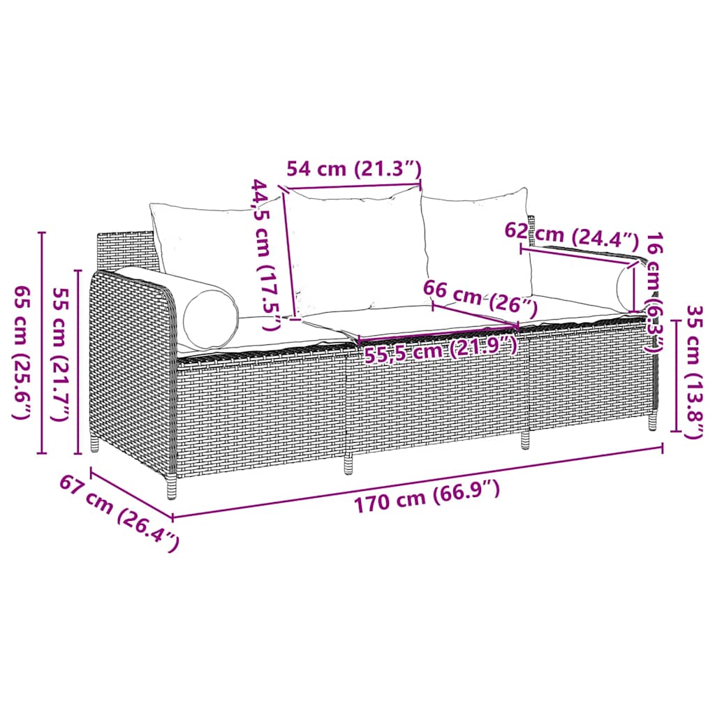Gartensofa Mit Kissen 3-Sitzer Poly Rattan
