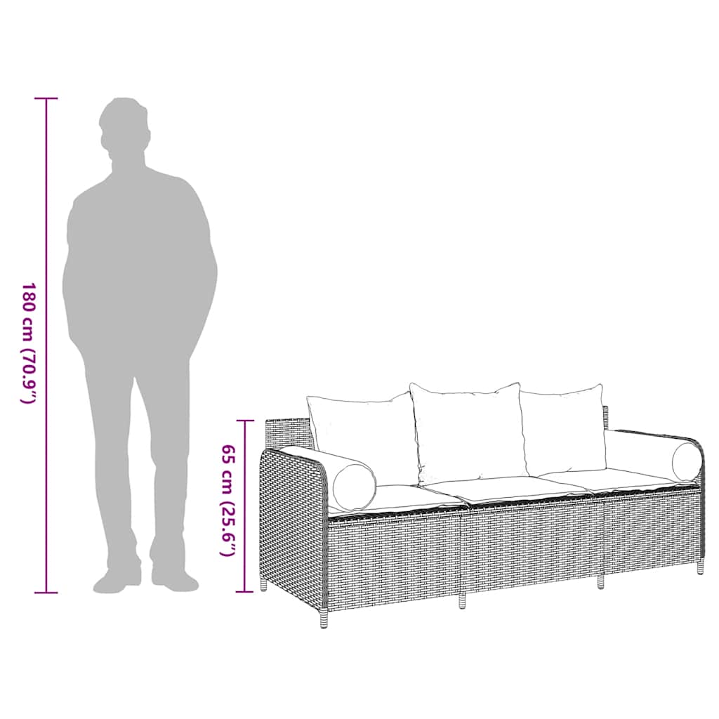 Gartensofa Mit Kissen 3-Sitzer Poly Rattan