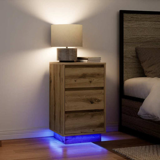 Nachttisch Mit Led-Leuchten Artisan-Eiche 38X34X