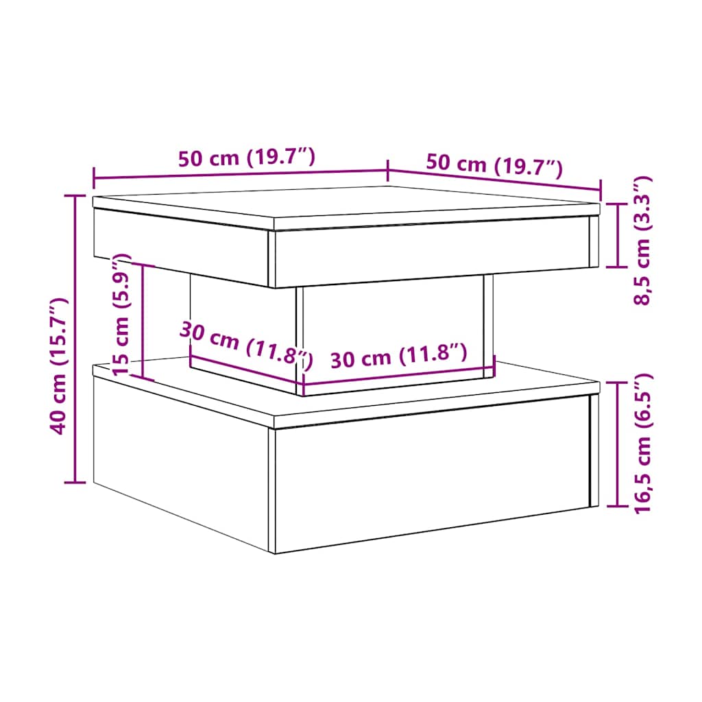Couchtisch Mit Led-Leuchten Schwarz Eichen-Optik 50X50X40 Cm