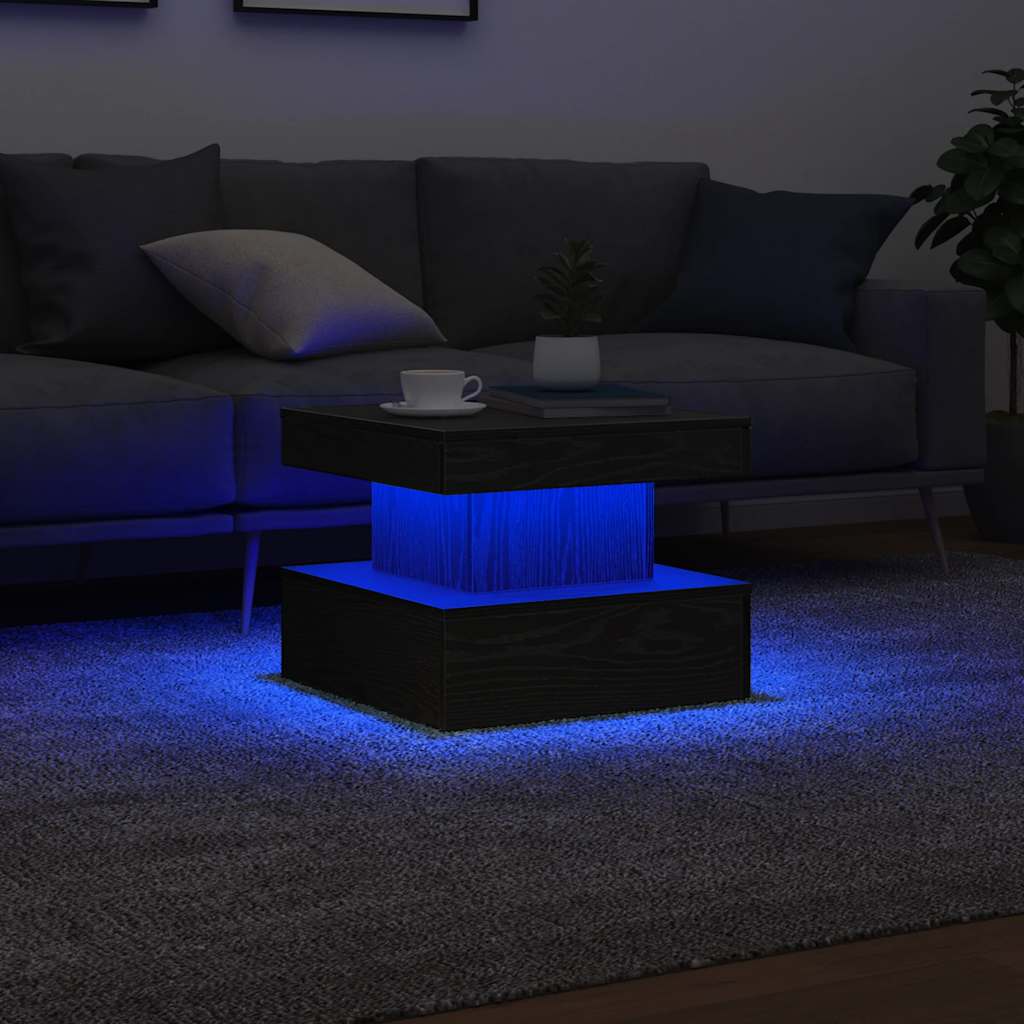 Couchtisch Mit Led-Leuchten Schwarz Eichen-Optik 50X50X40 Cm