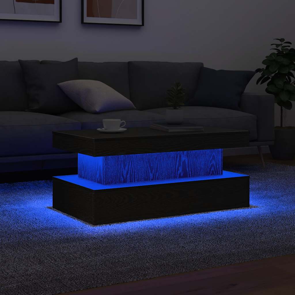Couchtisch Mit Led-Leuchten Schwarz Eichen-Optik 50X50X40 Cm