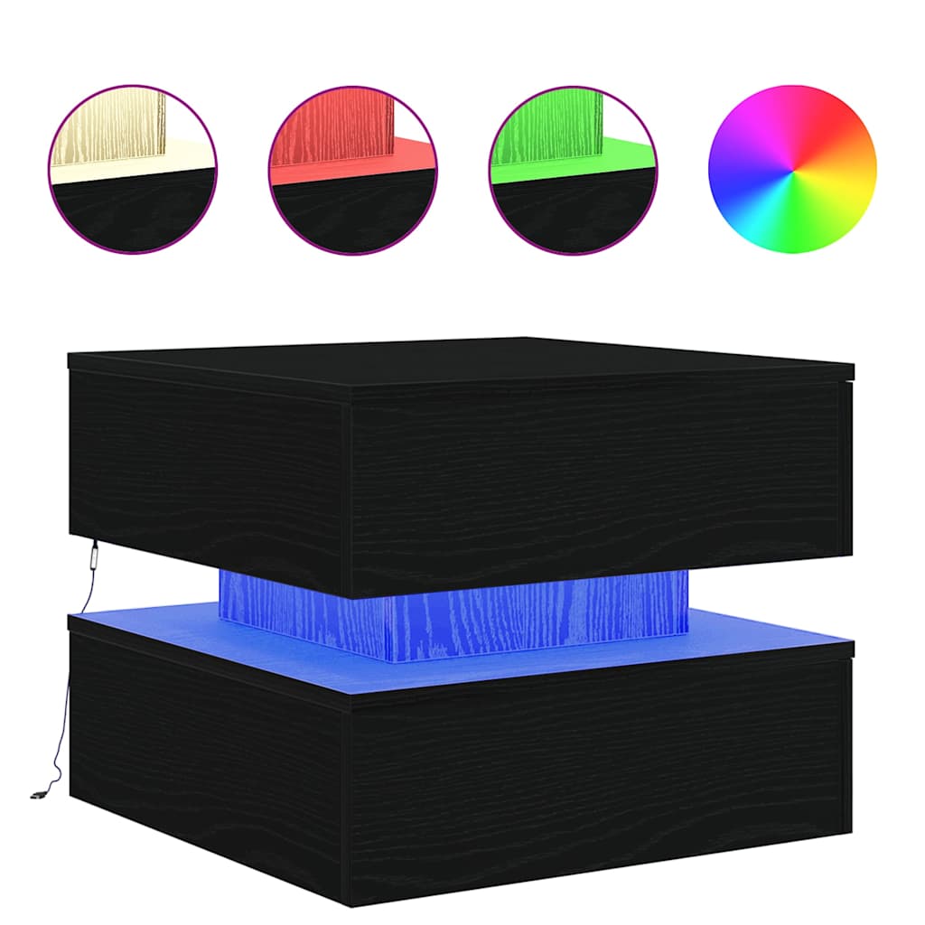 Couchtisch Mit Led-Leuchten Schwarz Eichen-Optik 50X50X40 Cm