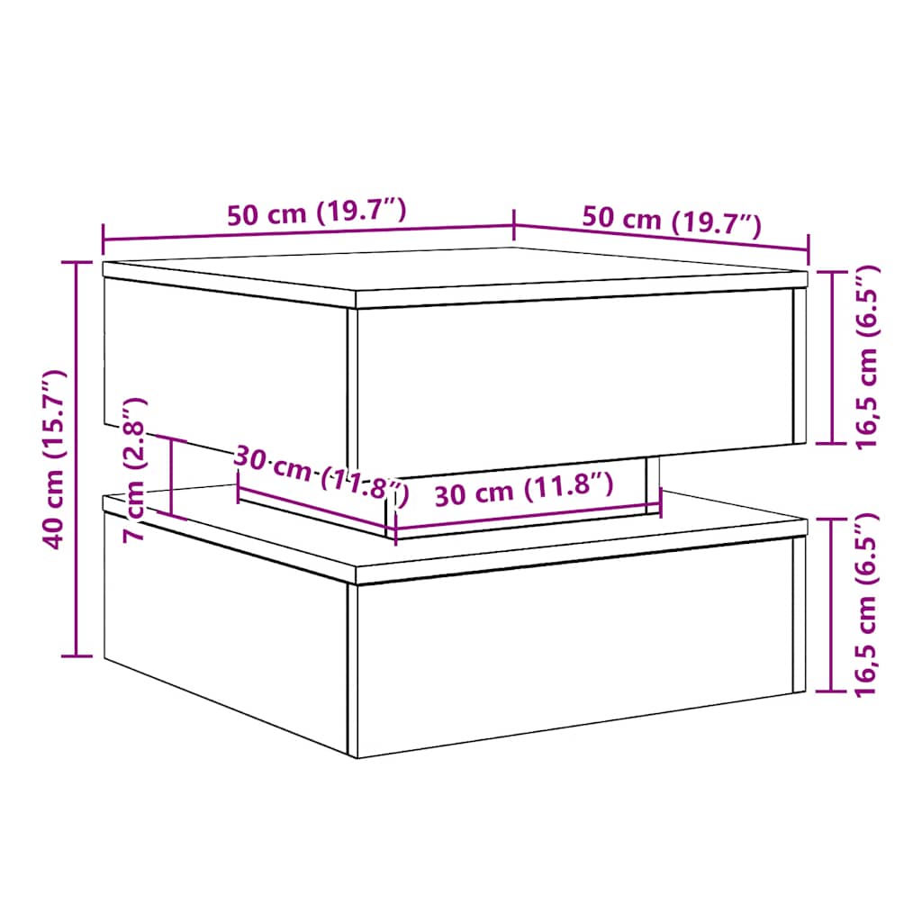 Couchtisch Mit Led-Leuchten Schwarz Eichen-Optik 50X50X40 Cm