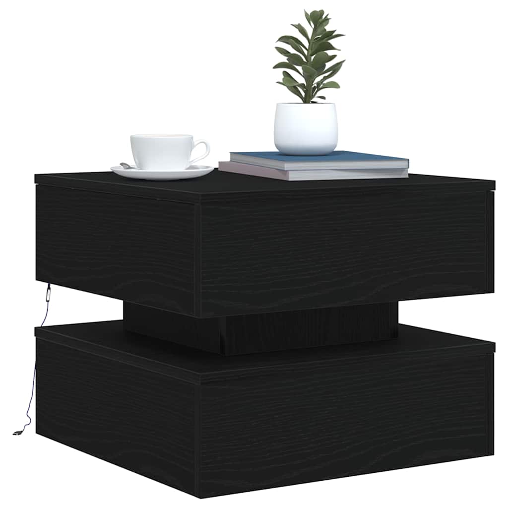 Couchtisch Mit Led-Leuchten Schwarz Eichen-Optik 50X50X40 Cm