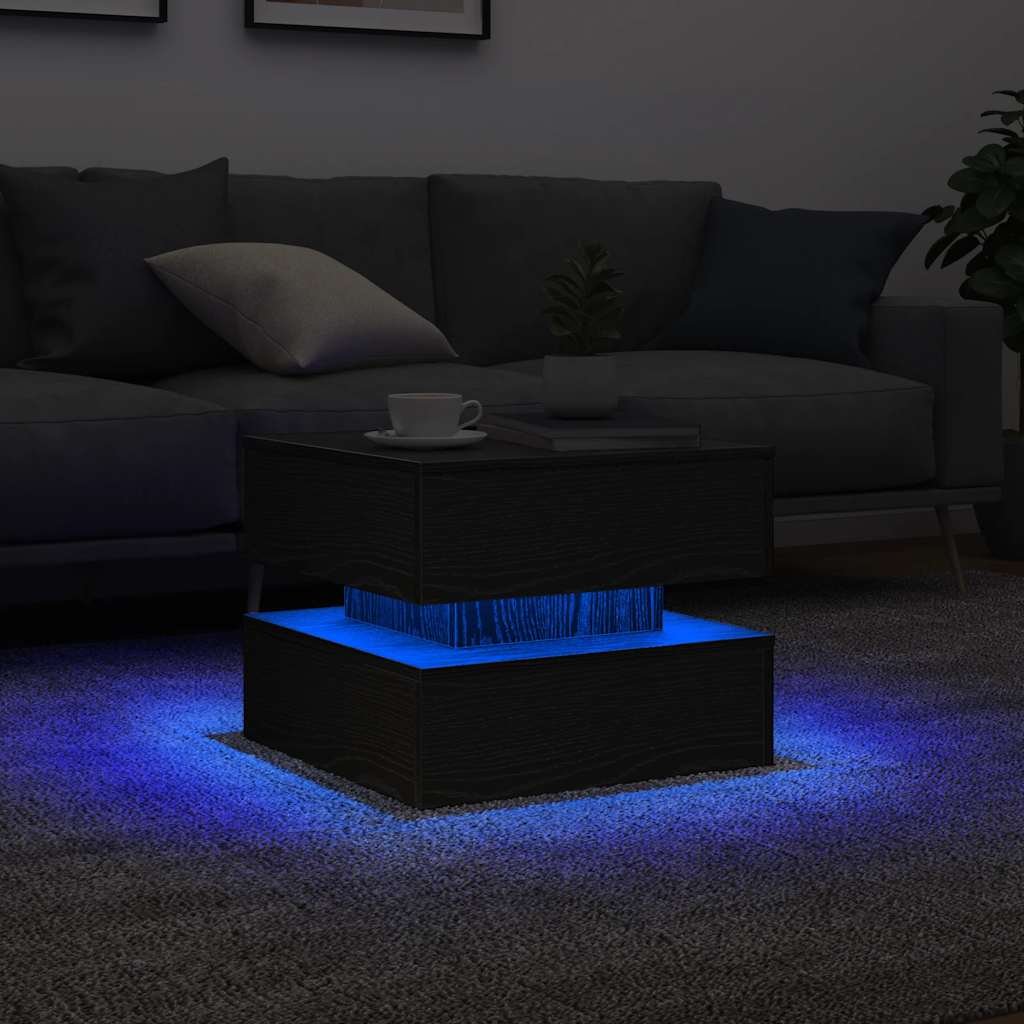Couchtisch Mit Led-Leuchten Schwarz Eichen-Optik 50X50X40 Cm