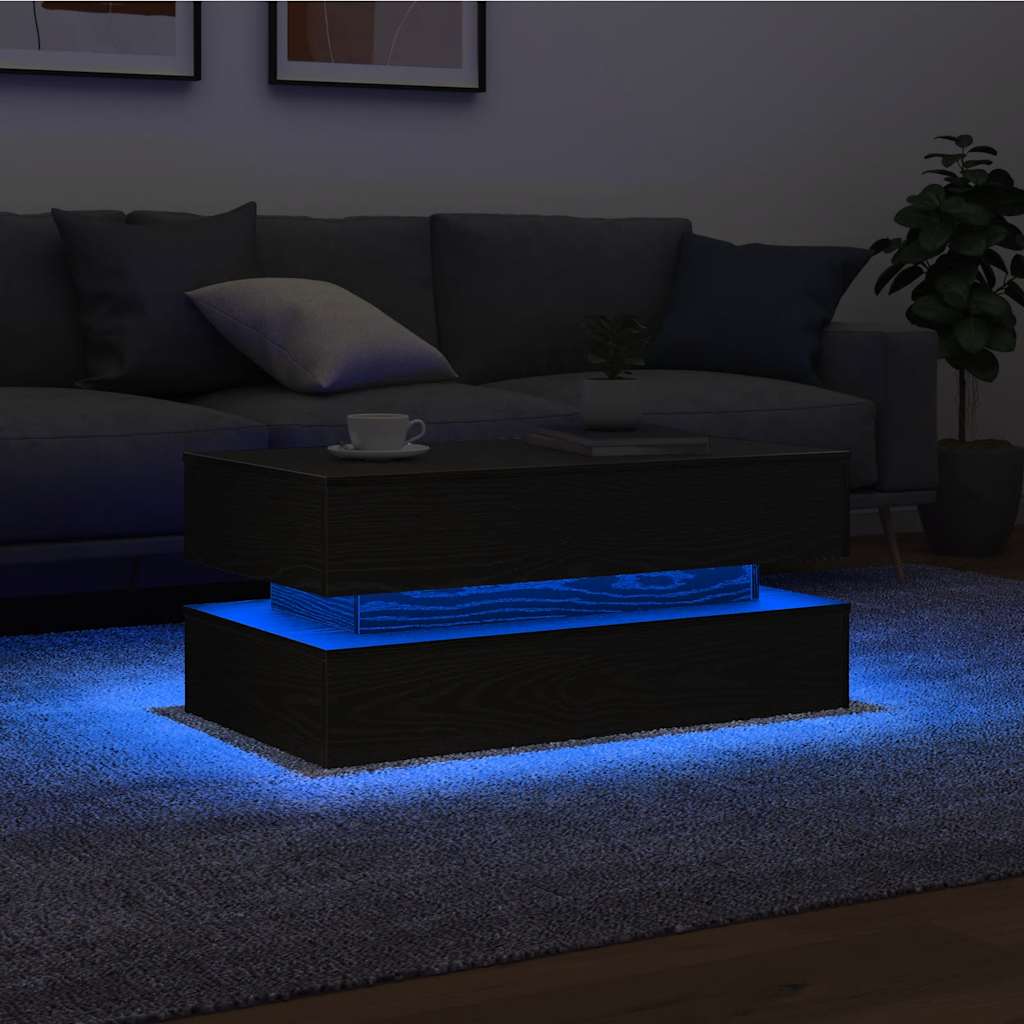 Couchtisch Mit Led-Leuchten Schwarz Eichen-Optik 50X50X40 Cm