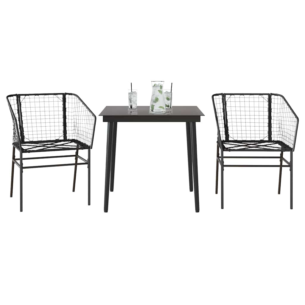 3-Tlg. Garten-Essgruppe Mit Kissen Braun Poly Rattan Glas