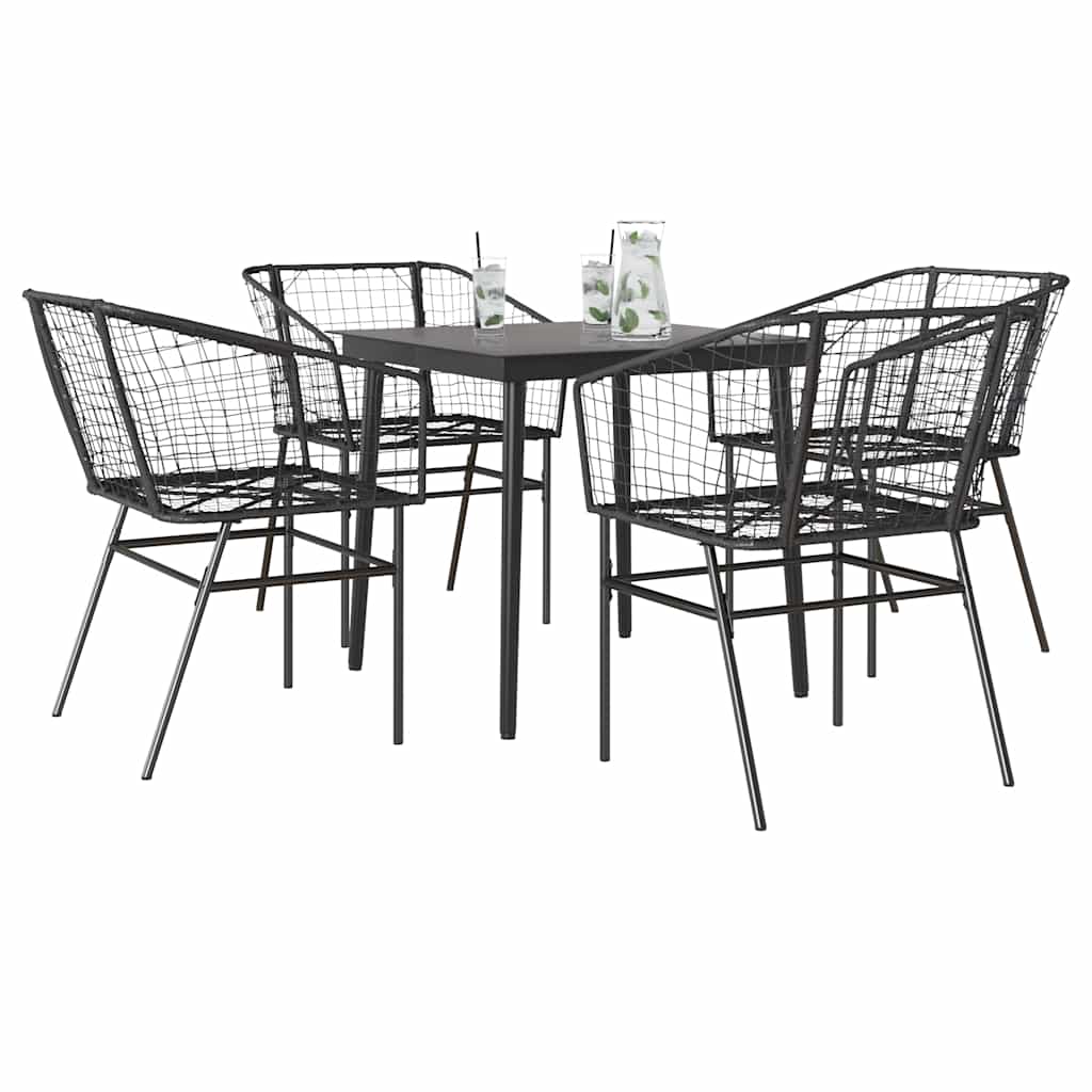 3-Tlg. Garten-Essgruppe Mit Kissen Braun Poly Rattan Glas