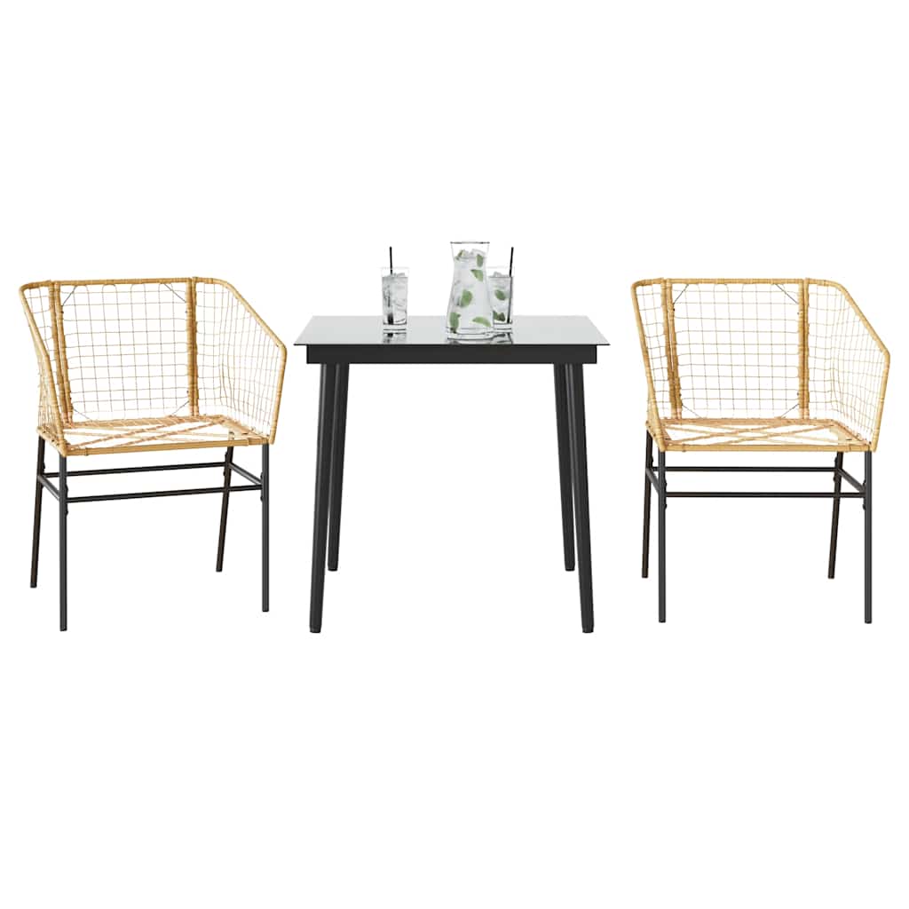 3-Tlg. Garten-Essgruppe Mit Kissen Braun Poly Rattan Glas