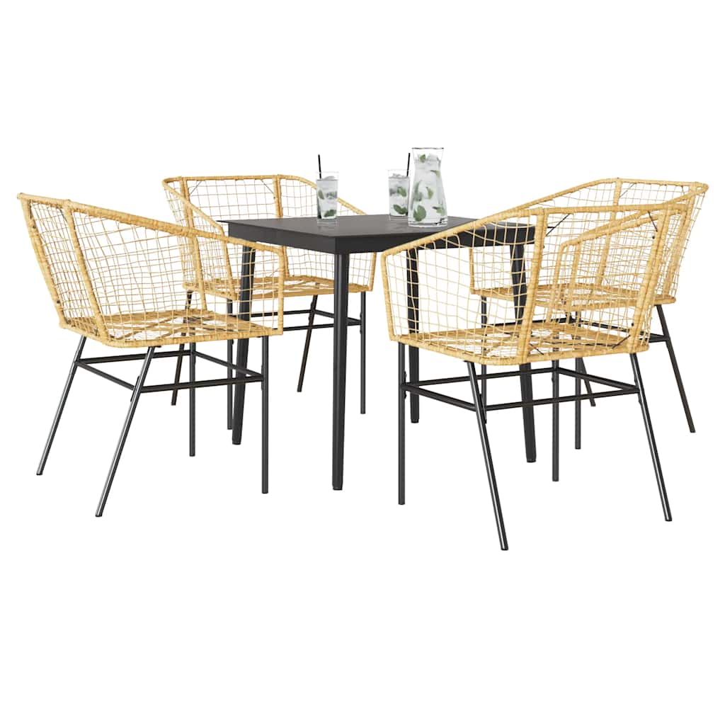 3-Tlg. Garten-Essgruppe Mit Kissen Braun Poly Rattan Glas
