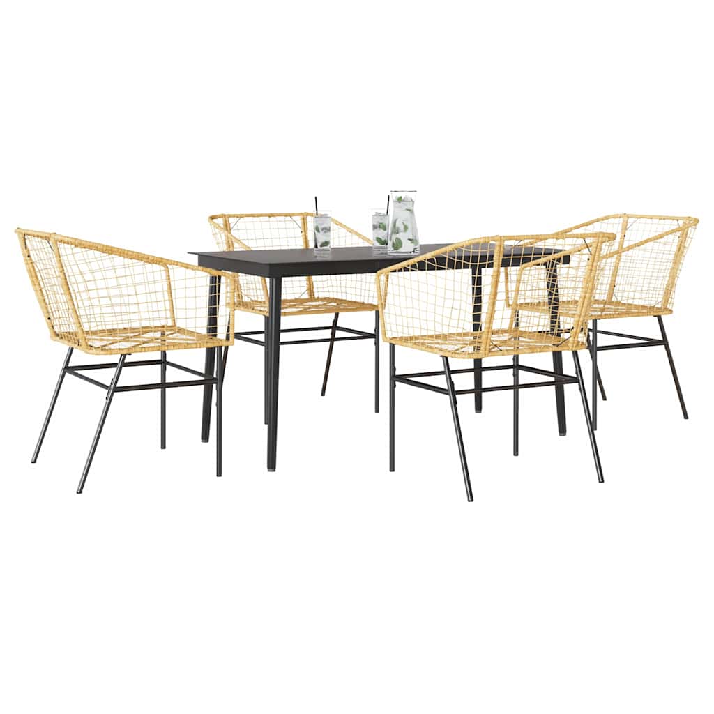3-Tlg. Garten-Essgruppe Mit Kissen Braun Poly Rattan Glas