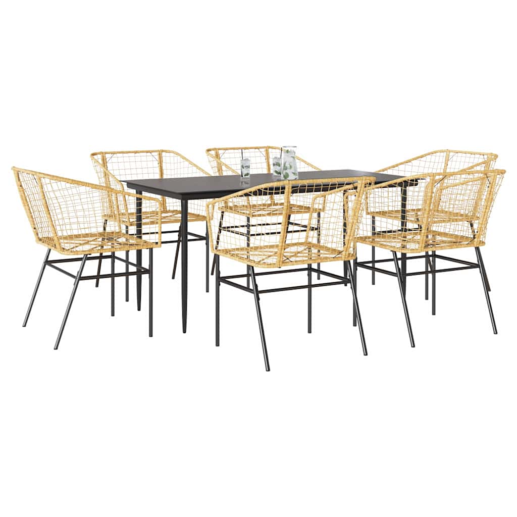 3-Tlg. Garten-Essgruppe Mit Kissen Braun Poly Rattan Glas