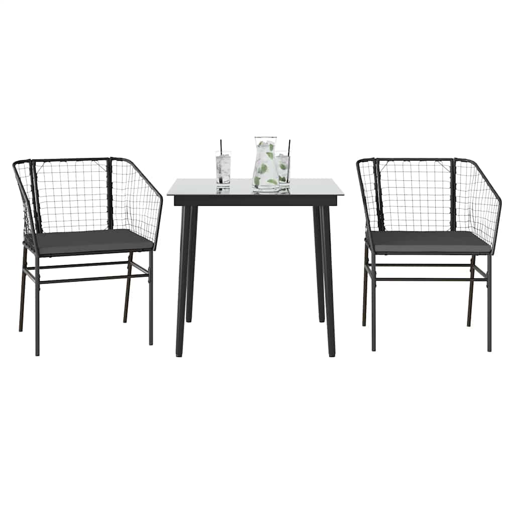 3-Tlg. Garten-Essgruppe Mit Kissen Braun Poly Rattan Glas