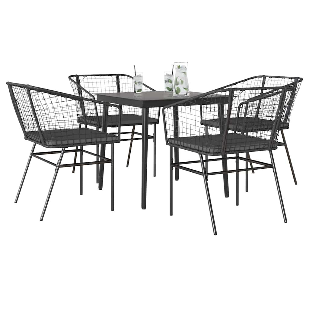 3-Tlg. Garten-Essgruppe Mit Kissen Braun Poly Rattan Glas