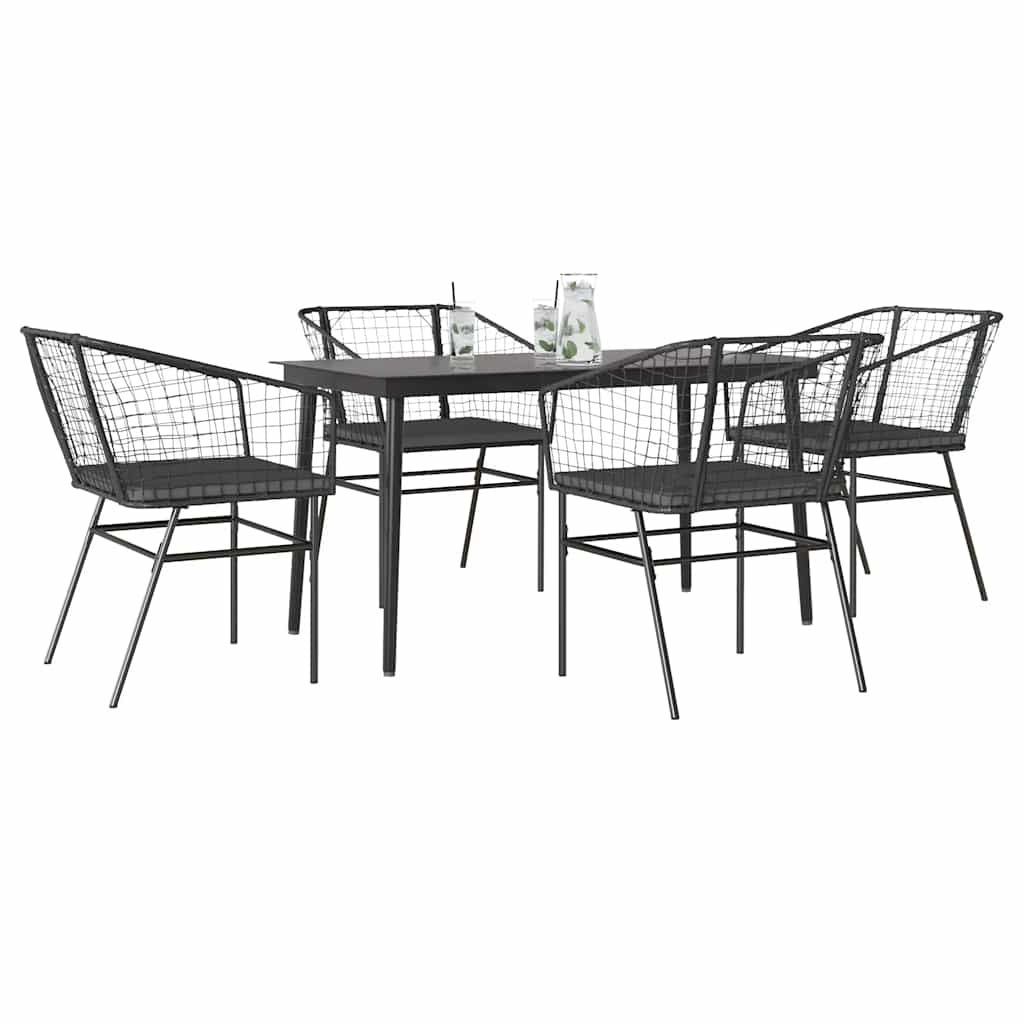 3-Tlg. Garten-Essgruppe Mit Kissen Braun Poly Rattan Glas
