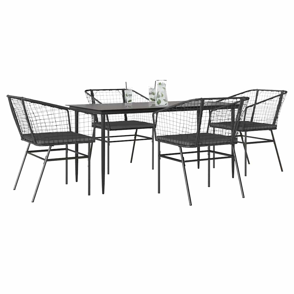 3-Tlg. Garten-Essgruppe Mit Kissen Braun Poly Rattan Glas