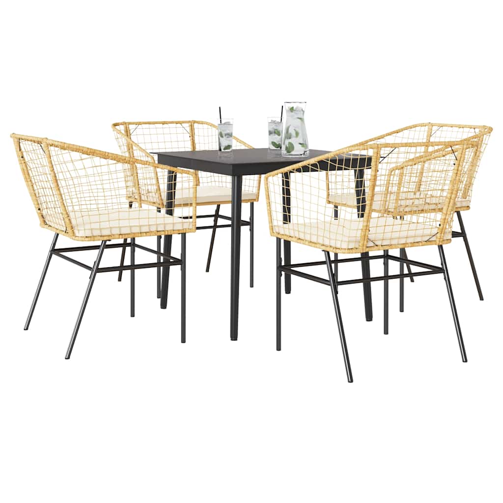 3-Tlg. Garten-Essgruppe Mit Kissen Braun Poly Rattan Glas