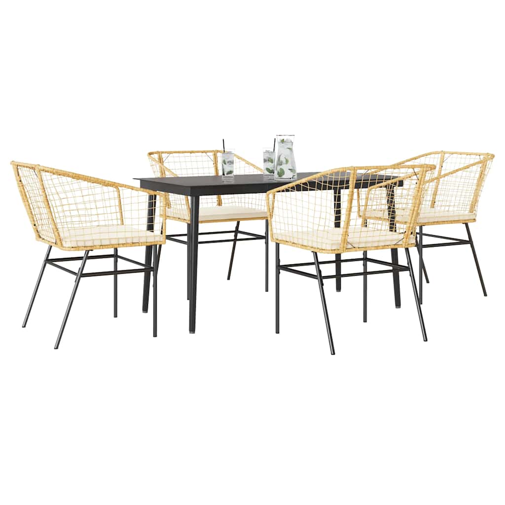 3-Tlg. Garten-Essgruppe Mit Kissen Braun Poly Rattan Glas