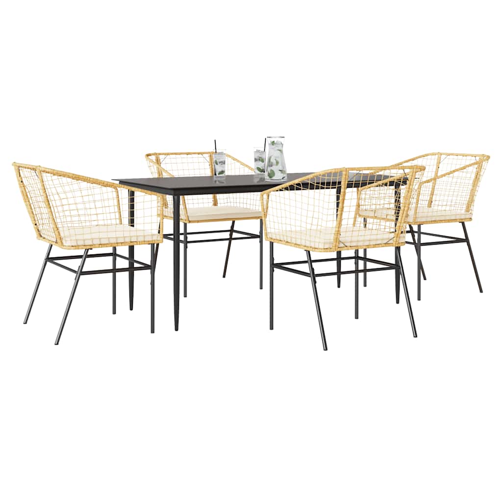 3-Tlg. Garten-Essgruppe Mit Kissen Braun Poly Rattan Glas