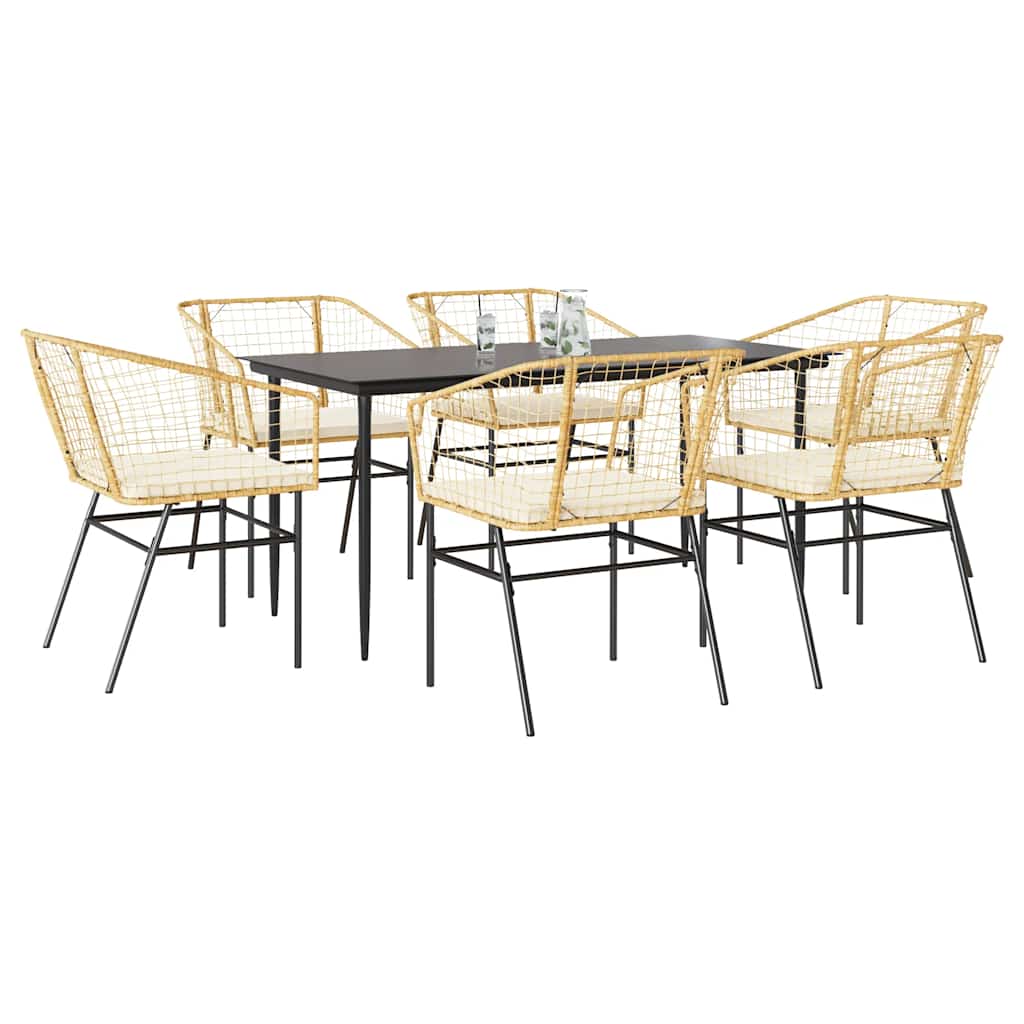 3-Tlg. Garten-Essgruppe Mit Kissen Braun Poly Rattan Glas