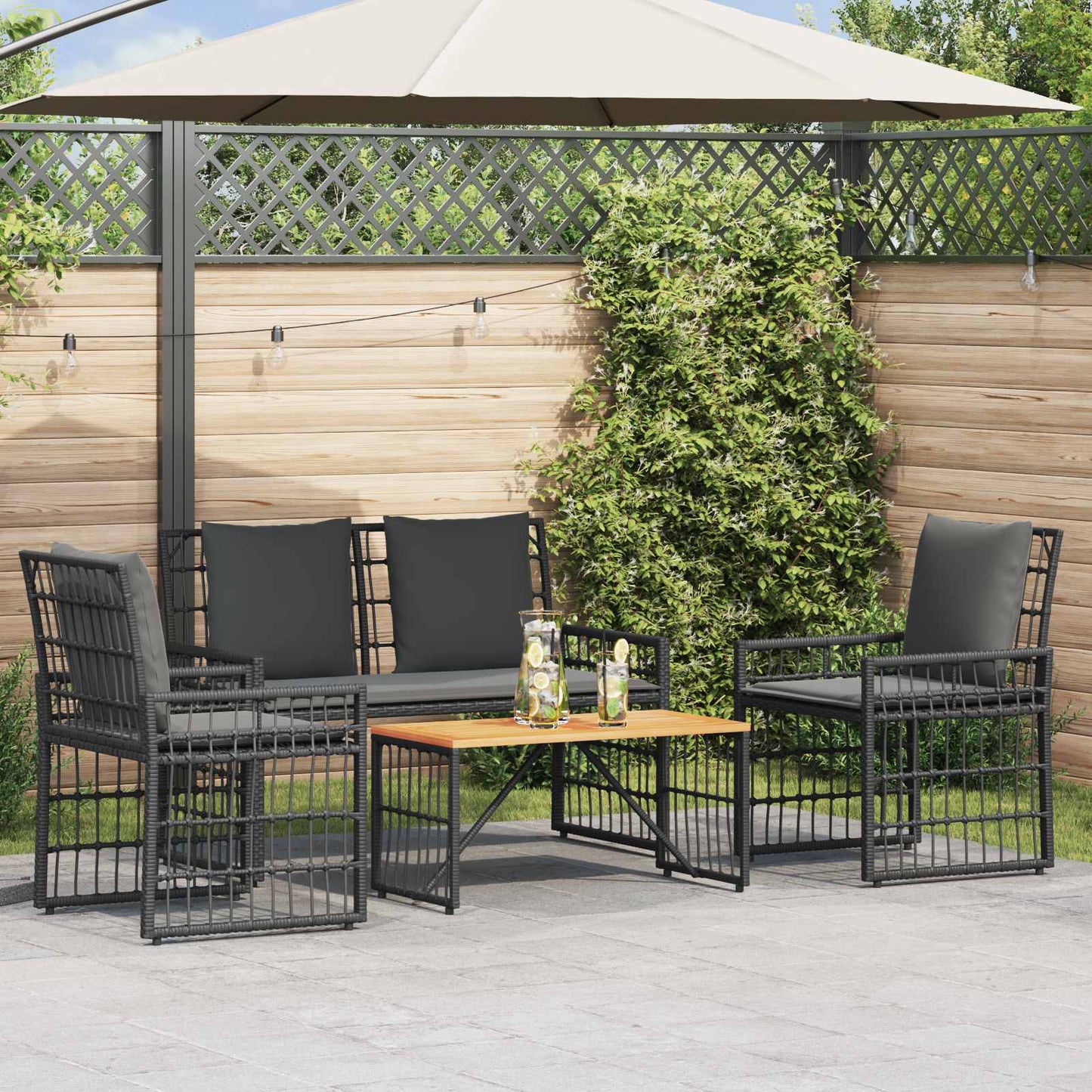 Gartenmöbel Set 3 Pcs Natürlich Und Cremweiß