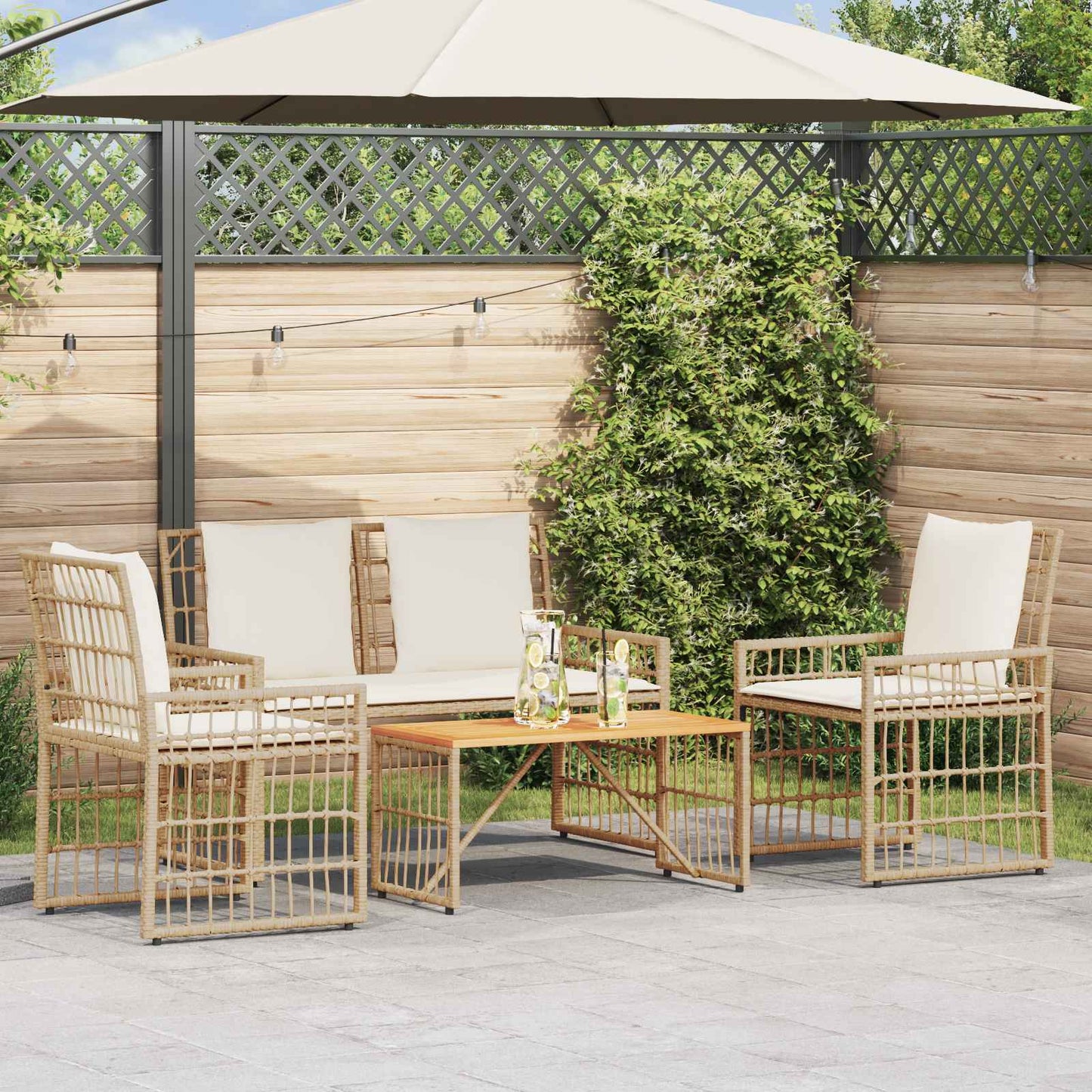 Gartenmöbel Set 3 Pcs Natürlich Und Cremweiß