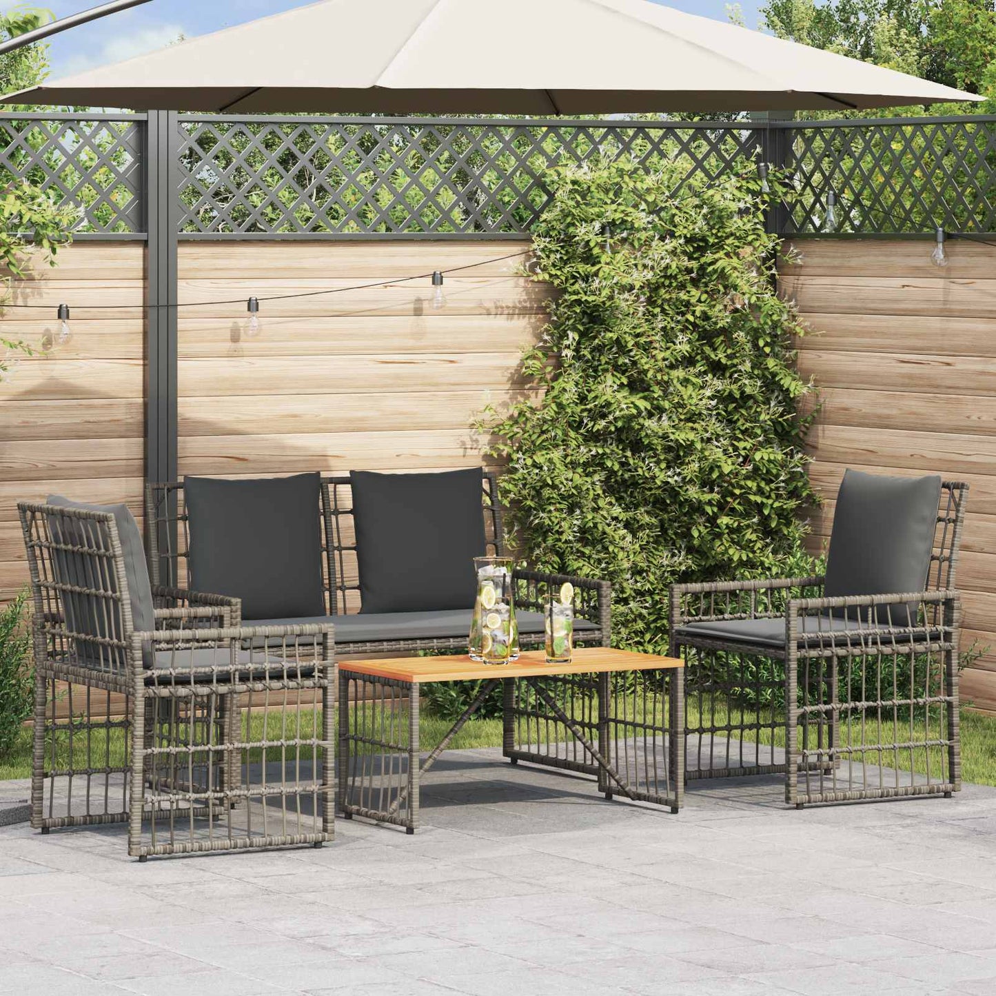 Gartenmöbel Set 3 Pcs Natürlich Und Cremweiß