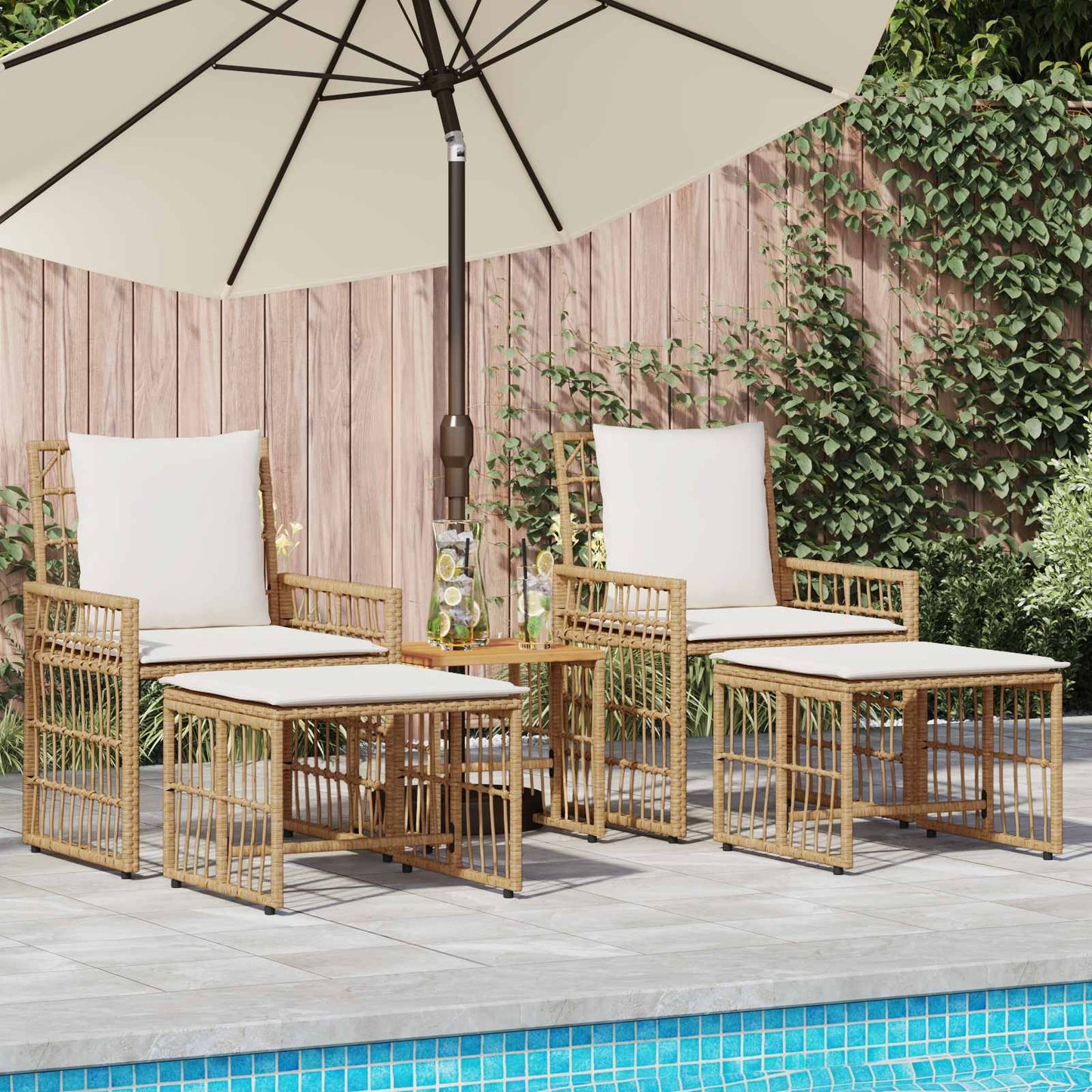Gartenmöbel Set 3 Pcs Natürlich Und Cremweiß