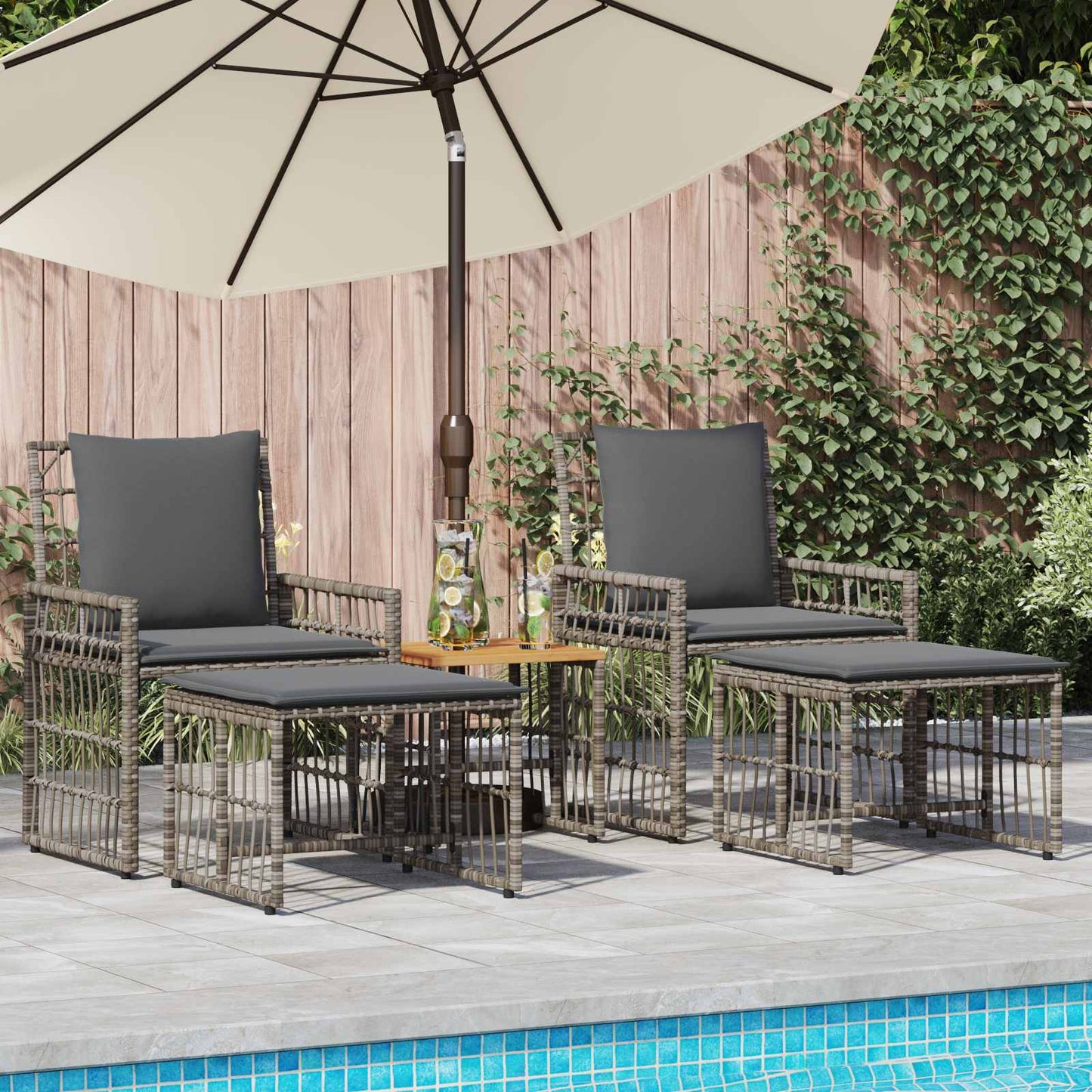 Gartenmöbel Set 3 Pcs Natürlich Und Cremweiß