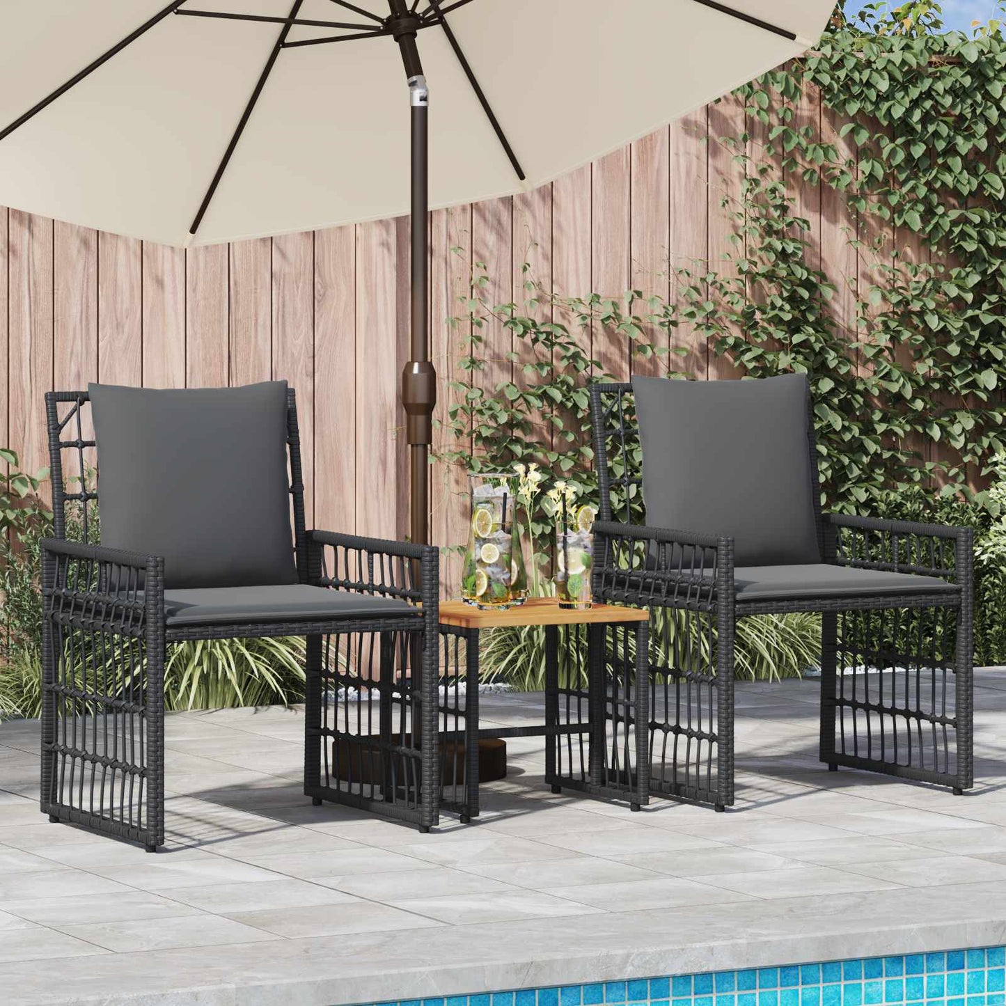 Gartenmöbel Set 3 Pcs Natürlich Und Cremweiß