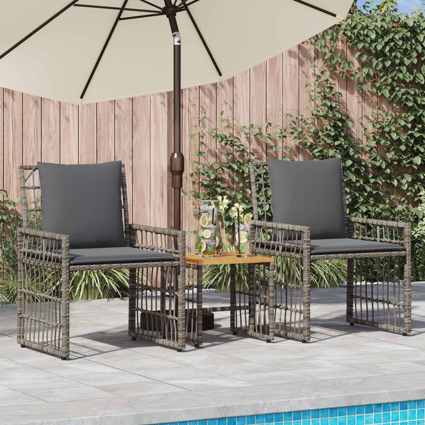 Gartenmöbel Set 3 Pcs Natürlich Und Cremweiß