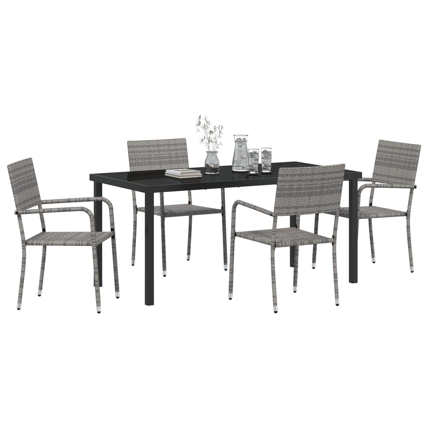 5-Teiliges Garten Essset Grau Poly Rattan