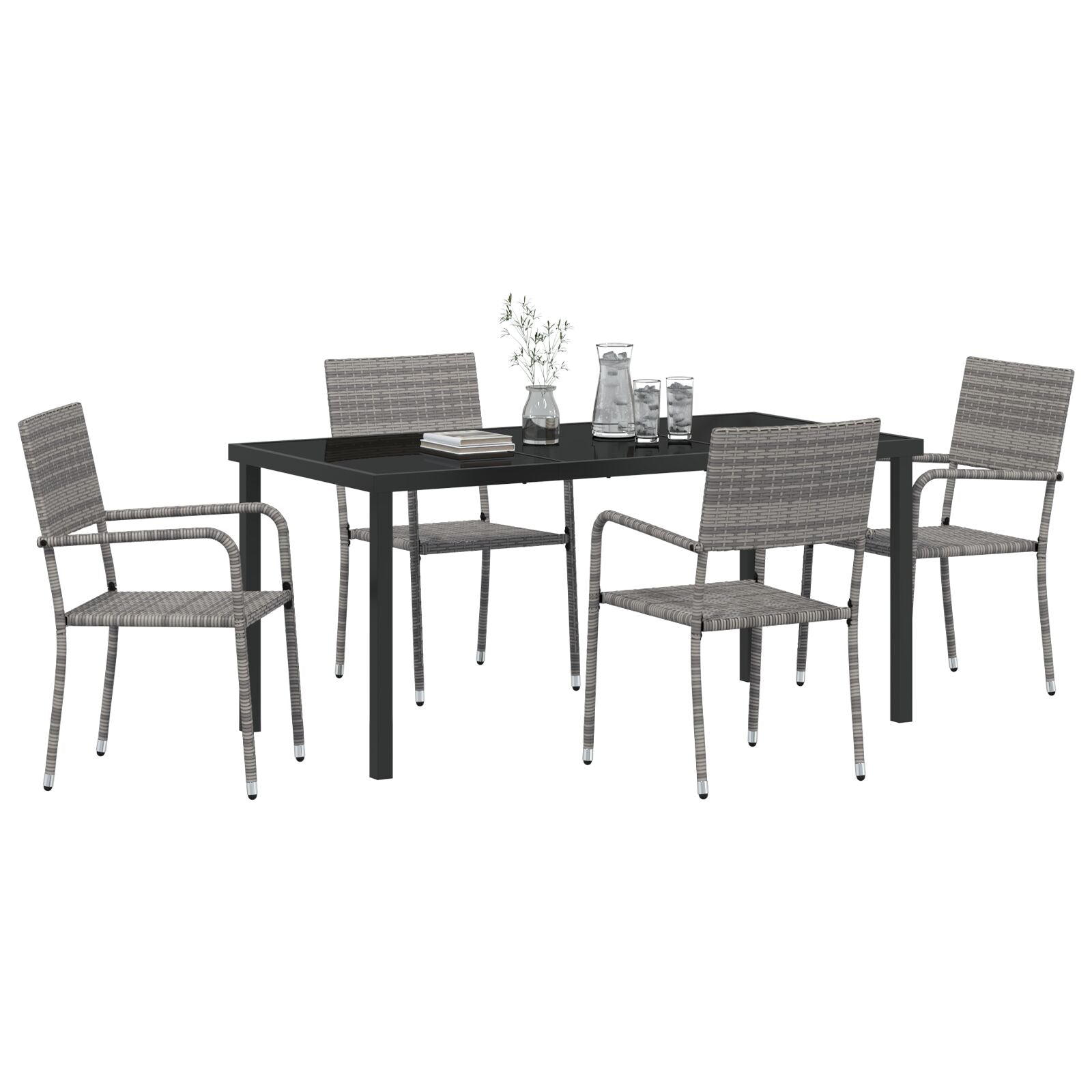 5-Teiliges Garten Essset Grau Poly Rattan