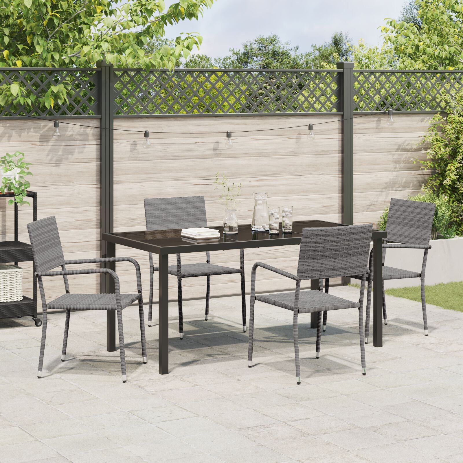 5-Teiliges Garten Essset Grau Poly Rattan
