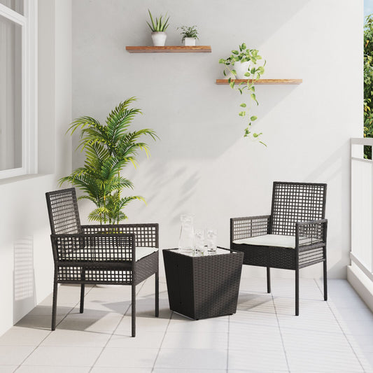 3-Teiliges Garten-Bistroset Mit Kissen Schwarz Poly Rattan