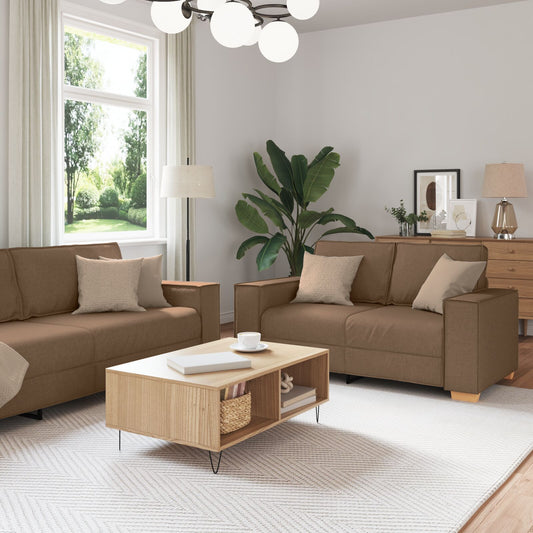 3-Teiliges Sofaset Mit Kissen Braunes Gewebe